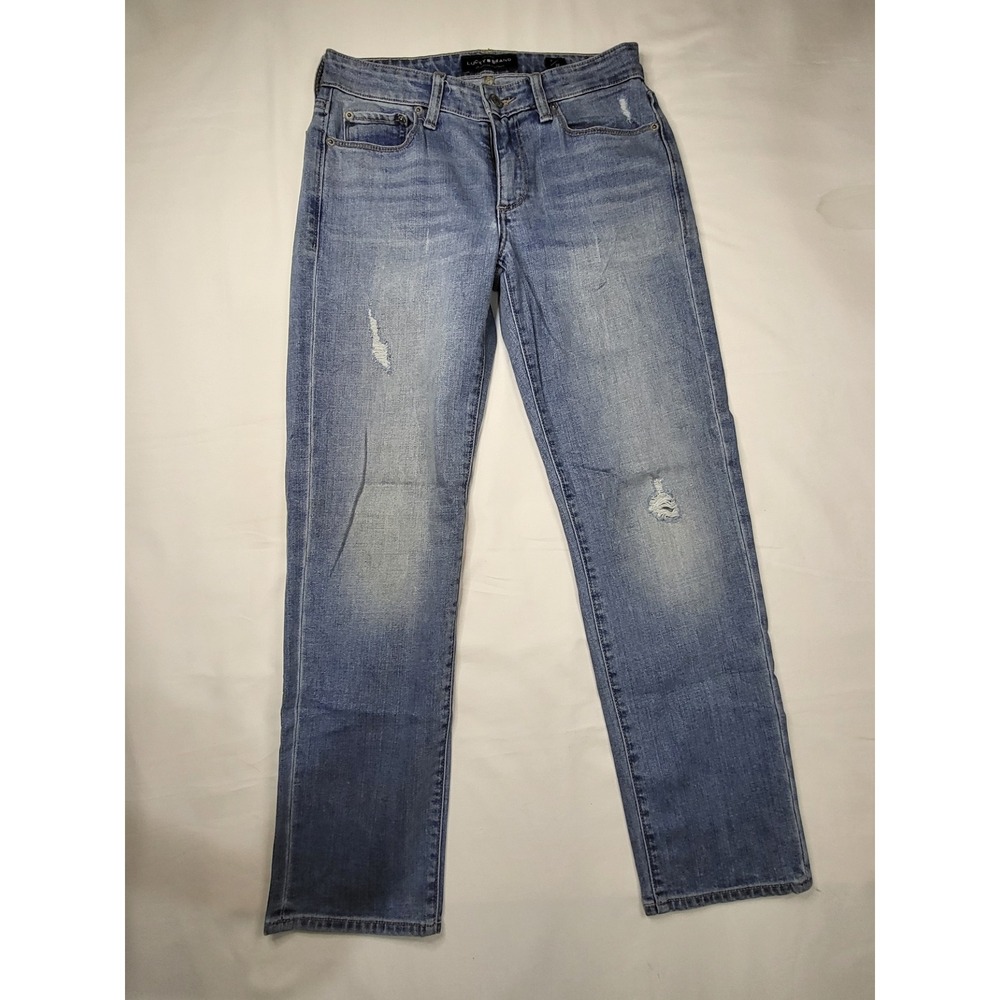 Lucky Brand Sweet Crop Jeans Womens 2 26 Light Wash Distressed Straight Leg